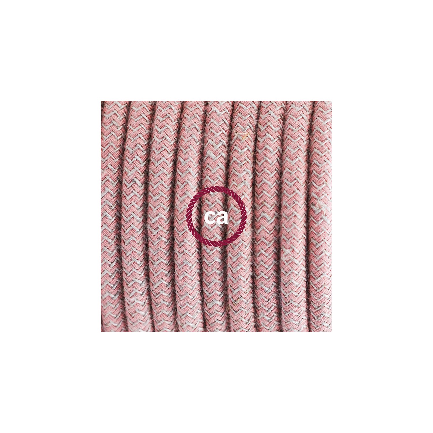 Ronde flexibele textielkabel van katoen en linnen met schakelaar en stekker. RD71 - zigzag "oud" pink en linnen 1,80 m.