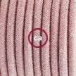 Ronde flexibele textielkabel van katoen en linnen met schakelaar en stekker. RD71 - zigzag "oud" pink en linnen 1,80 m.