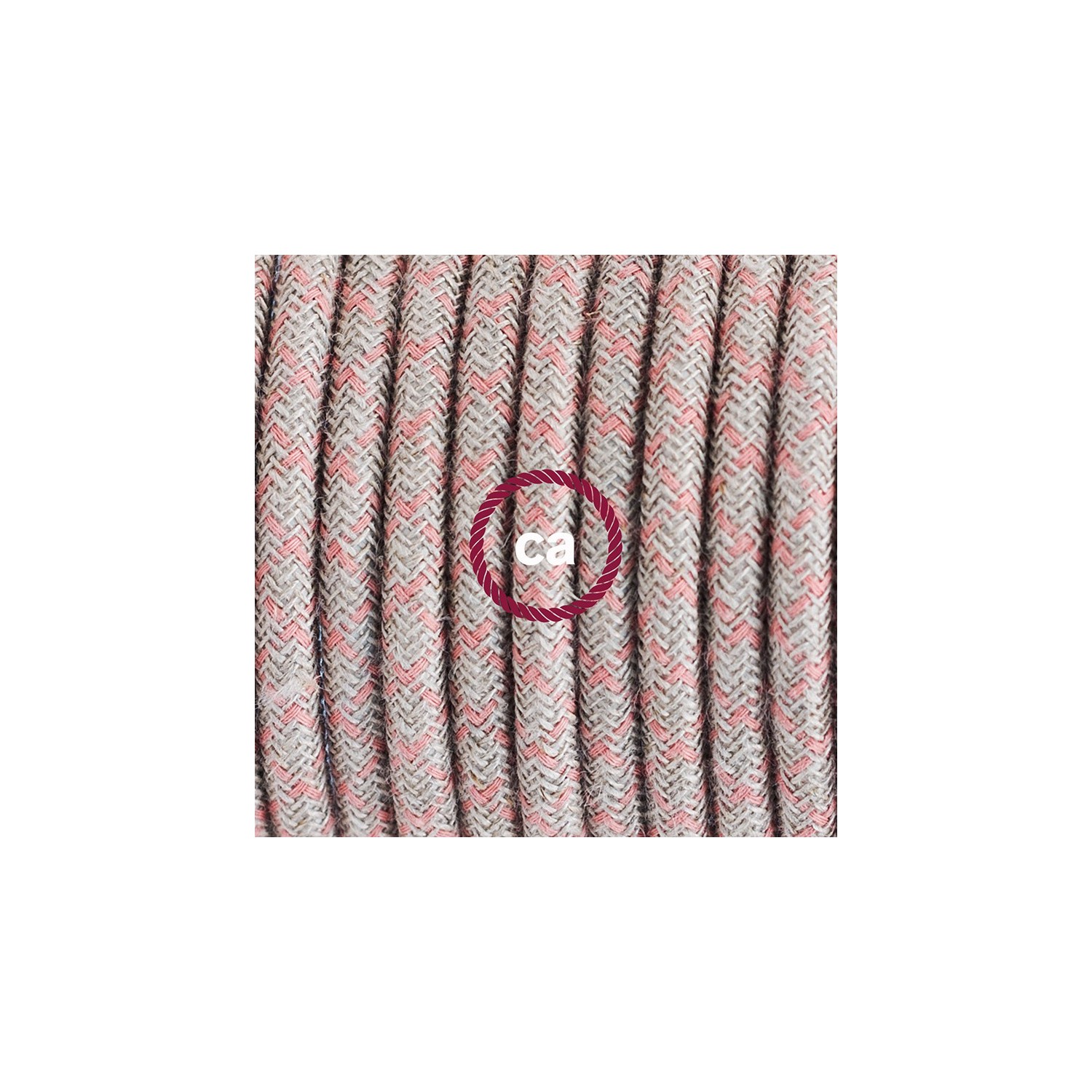 Ronde flexibele textielkabel van katoen en linnen met schakelaar en stekker. RD61 - lozenge "oud" pink en linnen 1,80 m.