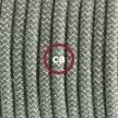 Ronde flexibele textielkabel van katoen en linnen met schakelaar en stekker. RD72 - zigzag groen tijm en linnen 1,80 m.