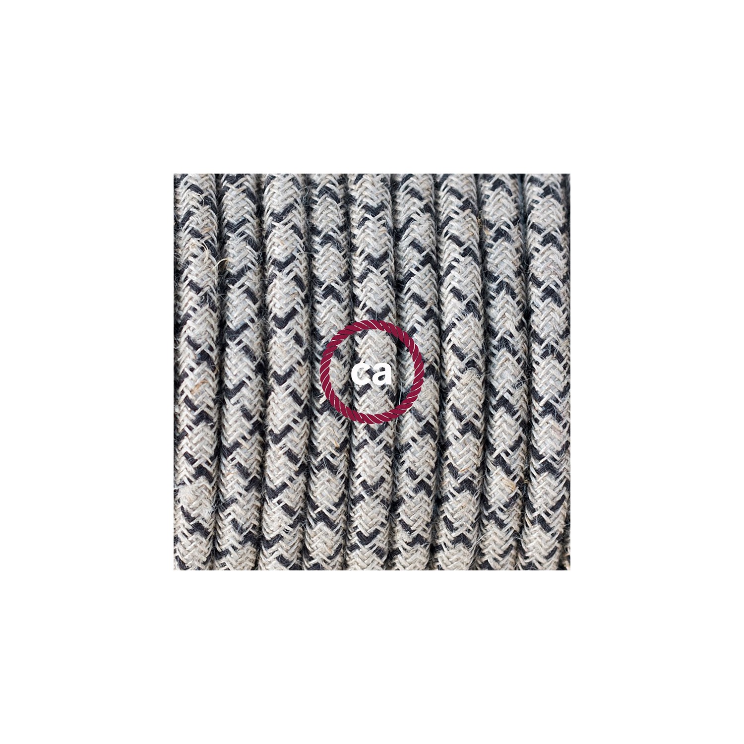 Ronde flexibele textielkabel van katoen en linnen met schakelaar en stekker. RD64 - lozenge antraciet en linnen 1,80 m.