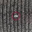 Ronde flexibele textielkabel van katoen met schakelaar en stekker. RS81 - onyx tweed zwart. linnen and glitter 1,80 m.