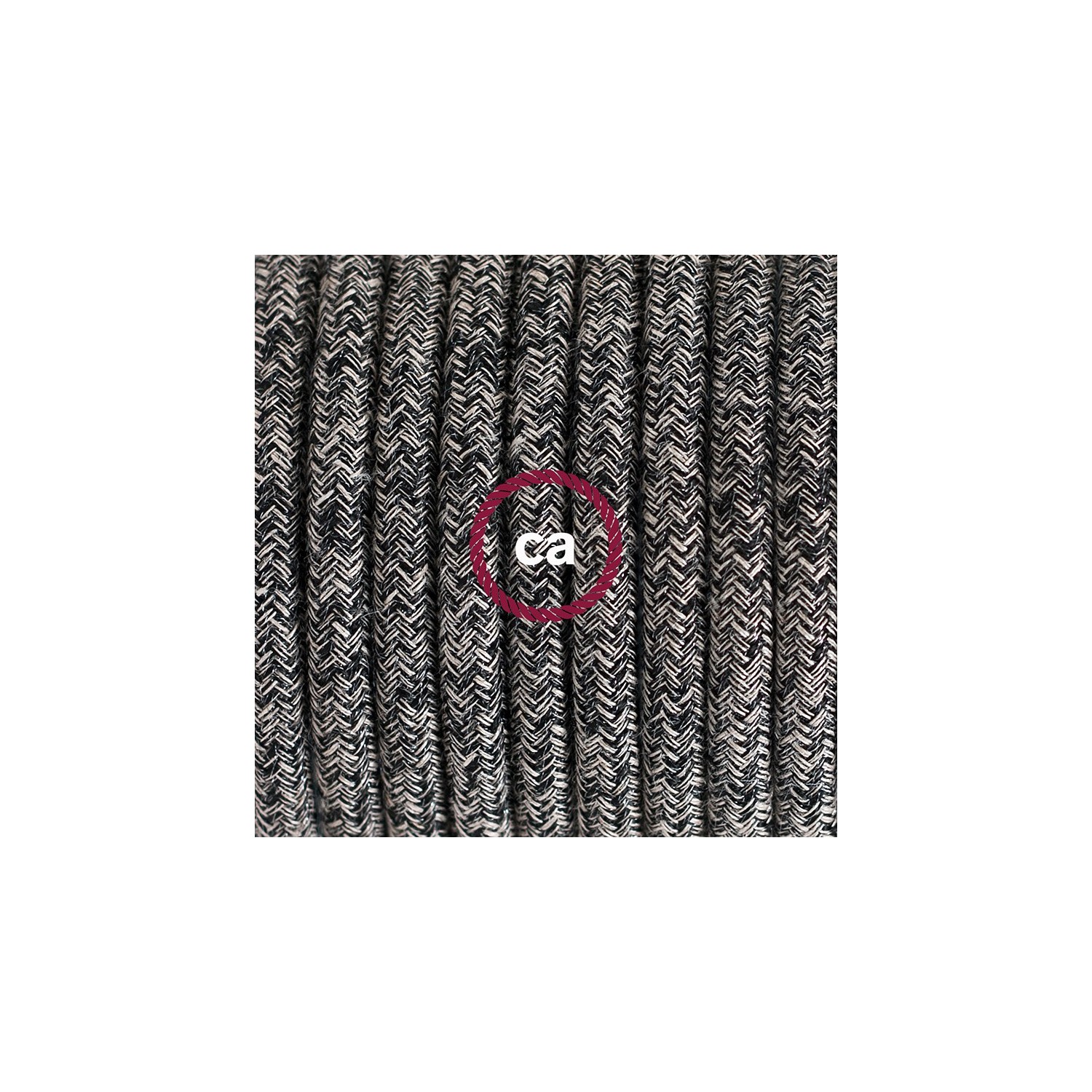 Ronde flexibele textielkabel van katoen met schakelaar en stekker. RS81 - onyx tweed zwart. linnen and glitter 1,80 m.