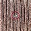 Ronde flexibele textielkabel van katoen met schakelaar en stekker. RS82 - bruin tweed. natuurlijk linnen and glitter 1,80 m.