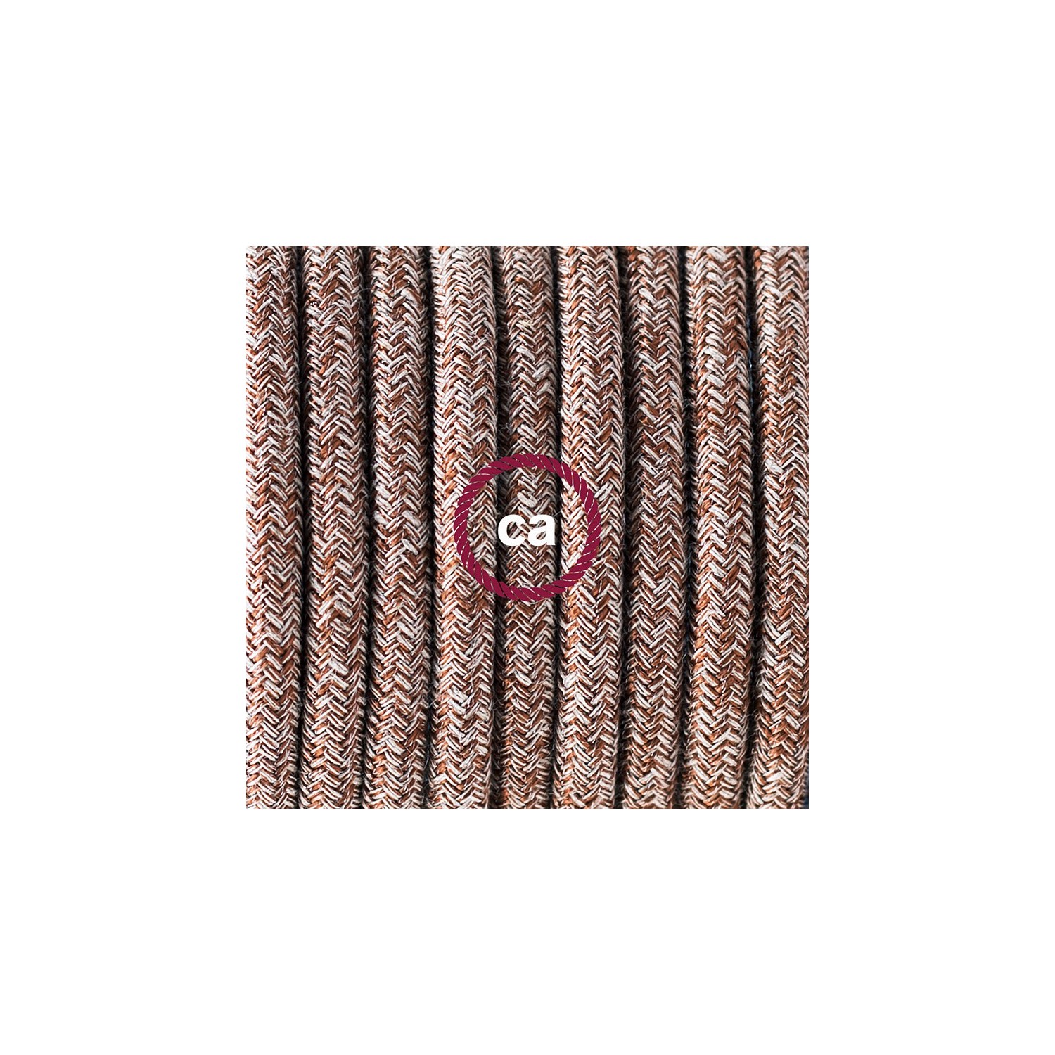 Ronde flexibele textielkabel van katoen met schakelaar en stekker. RS82 - bruin tweed. natuurlijk linnen and glitter 1,80 m.