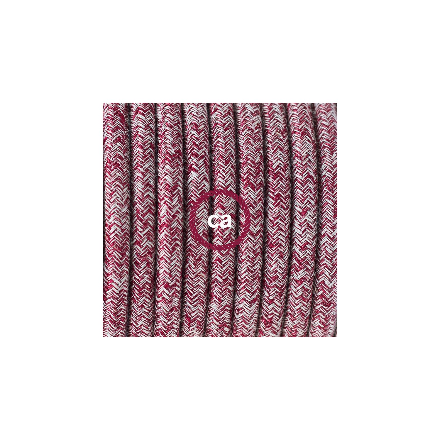 Ronde flexibele textielkabel van katoen met schakelaar en stekker. RS83 - tweed rood burgundy linnen and glitter 1,80 m.