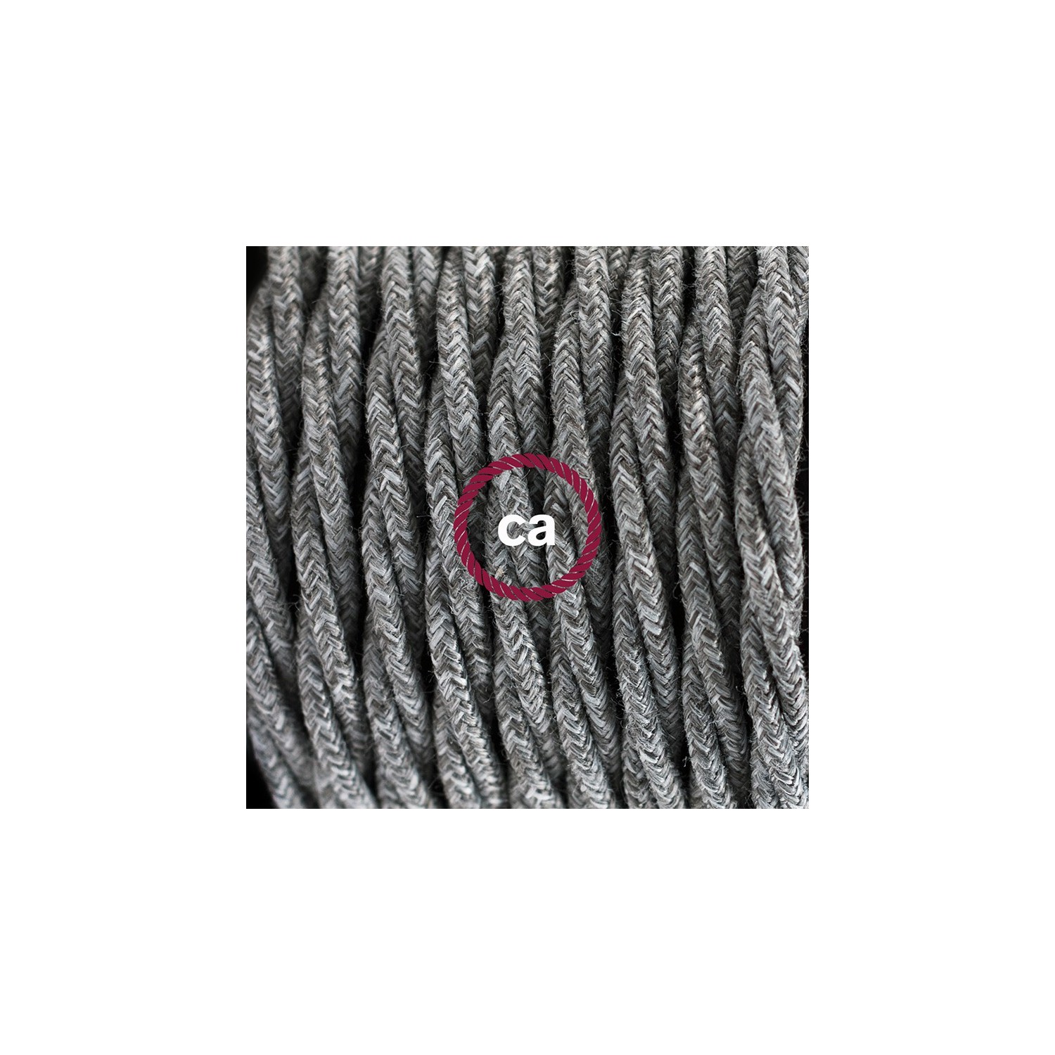 Gevlochten flexibele textielkabel van linnen met schakelaar en stekker. TN02 - grijs natuurlijk linnen 1,80 m.