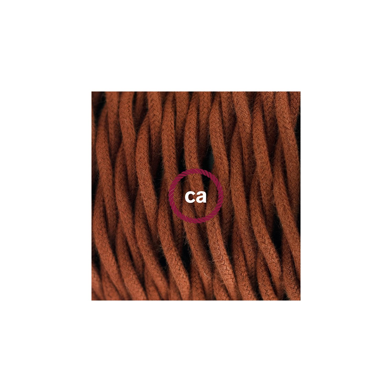 Gevlochten flexibele textielkabel van katoen met schakelaar en stekker. TC23 - hert bruin 1,80 m.