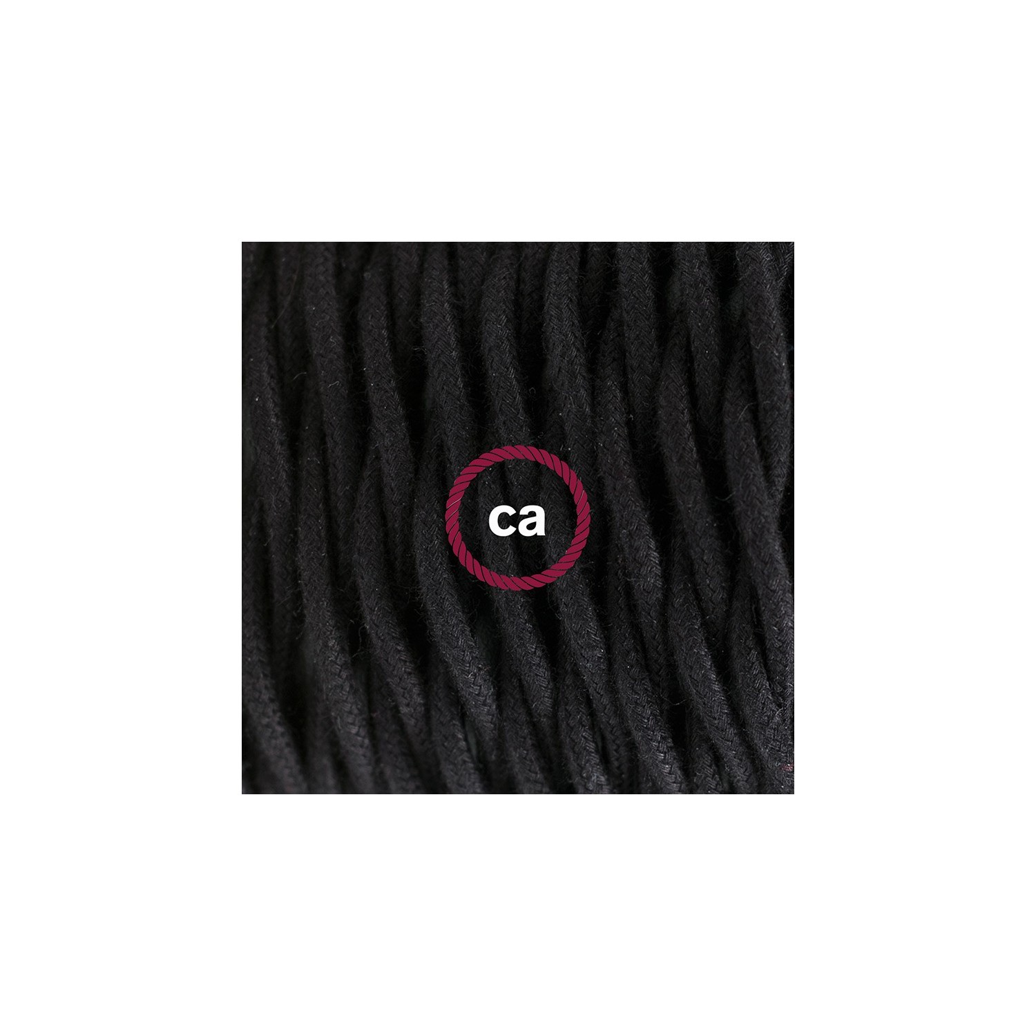 Gevlochten flexibele textielkabel van katoen met schakelaar en stekker. TC04 - zwart 1,80 m.