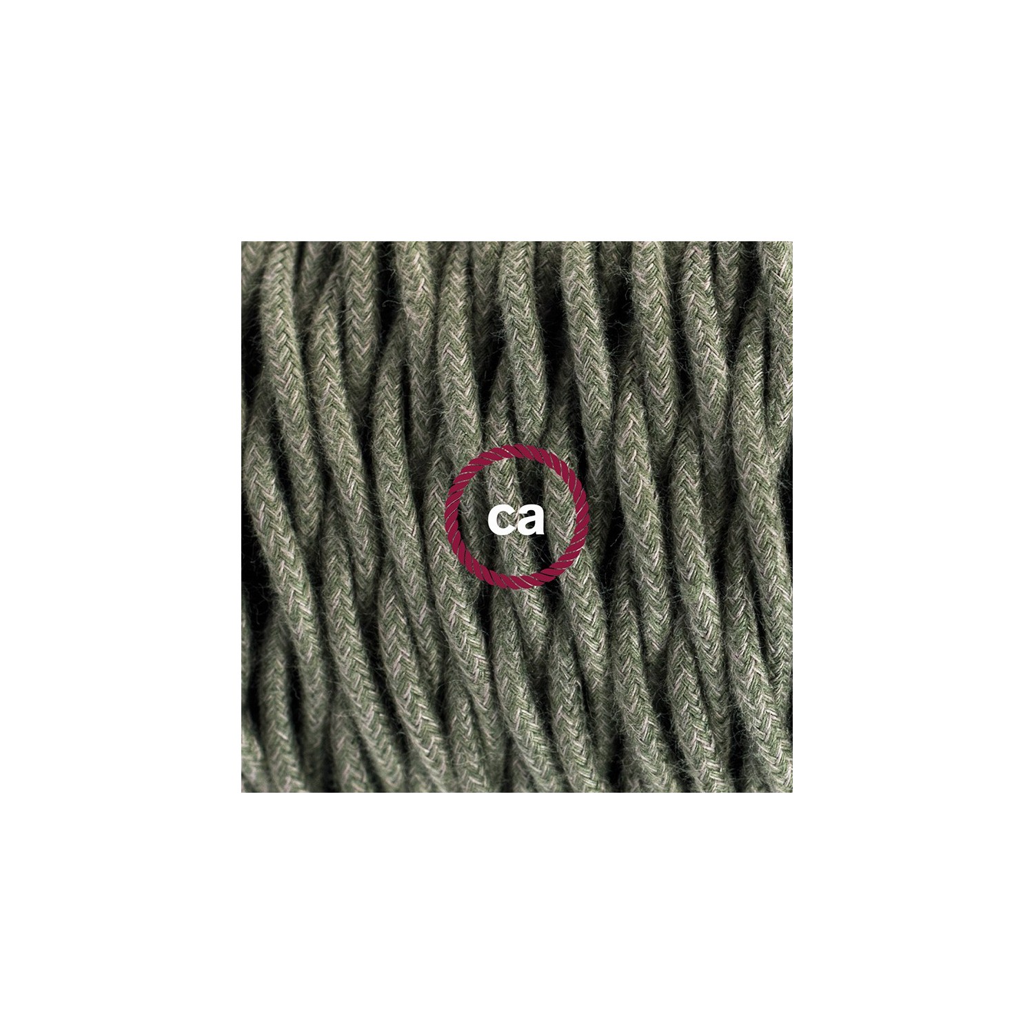 Gevlochten flexibele textielkabel van katoen met schakelaar en stekker. TC63 - groengrijs 1,80 m.