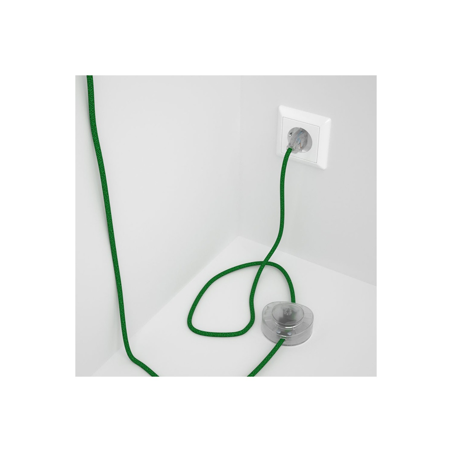Strijkijzersnoer set RL06 groen viscose 3 m. voor staande lamp met stekker en voetschakelaar.