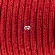 Ronde flexibele glinsterende textielkabel van viscose met schakelaar en stekker. RL09 - rood 1.80 m.