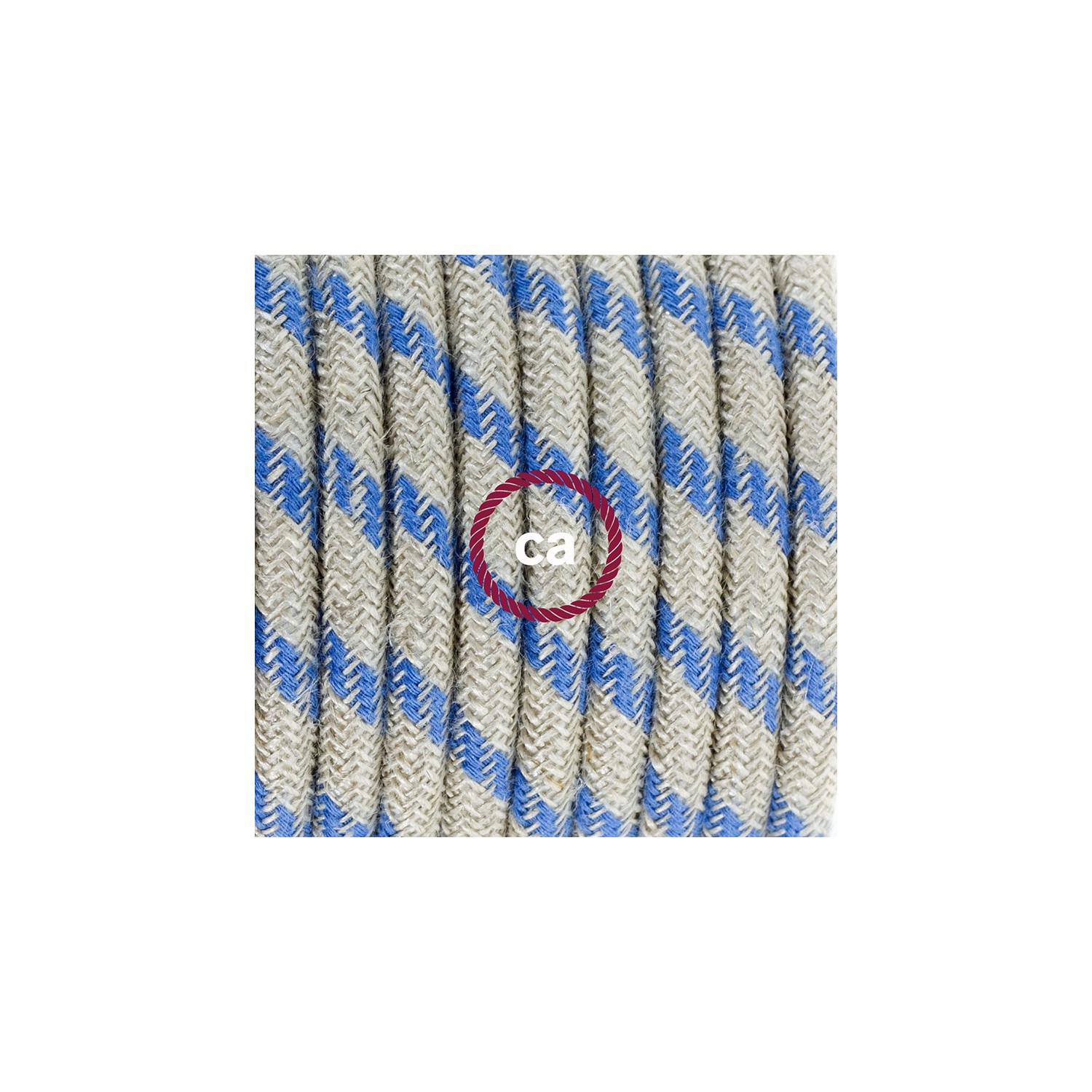 Ronde flexibele textielkabel van katoen met schakelaar en stekker. RD55 - Steward blauwe strepen en linnen 1,80 m.