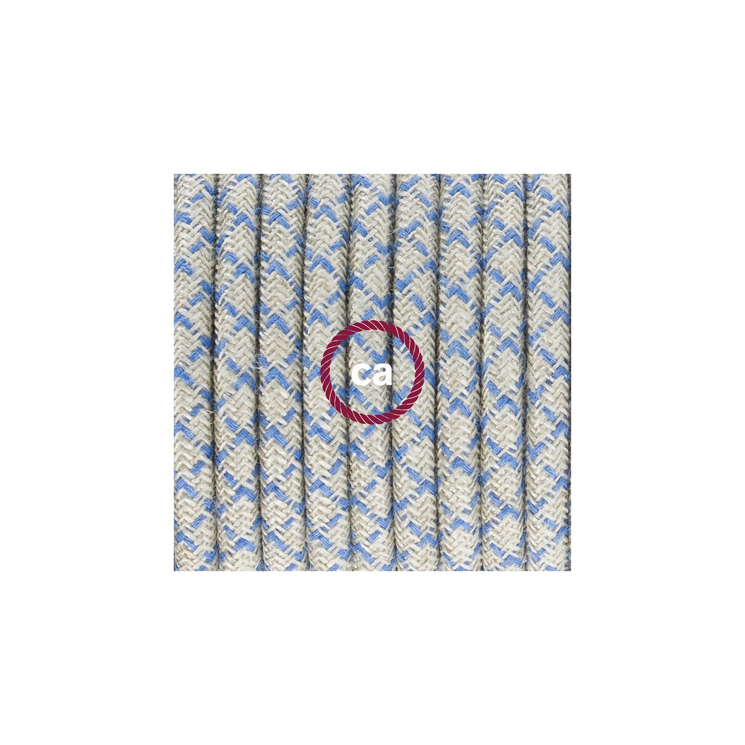 Ronde flexibele textielkabel van katoen met schakelaar en stekker. RD65 - Steward blauw lozenge en linnen 1,80 m.