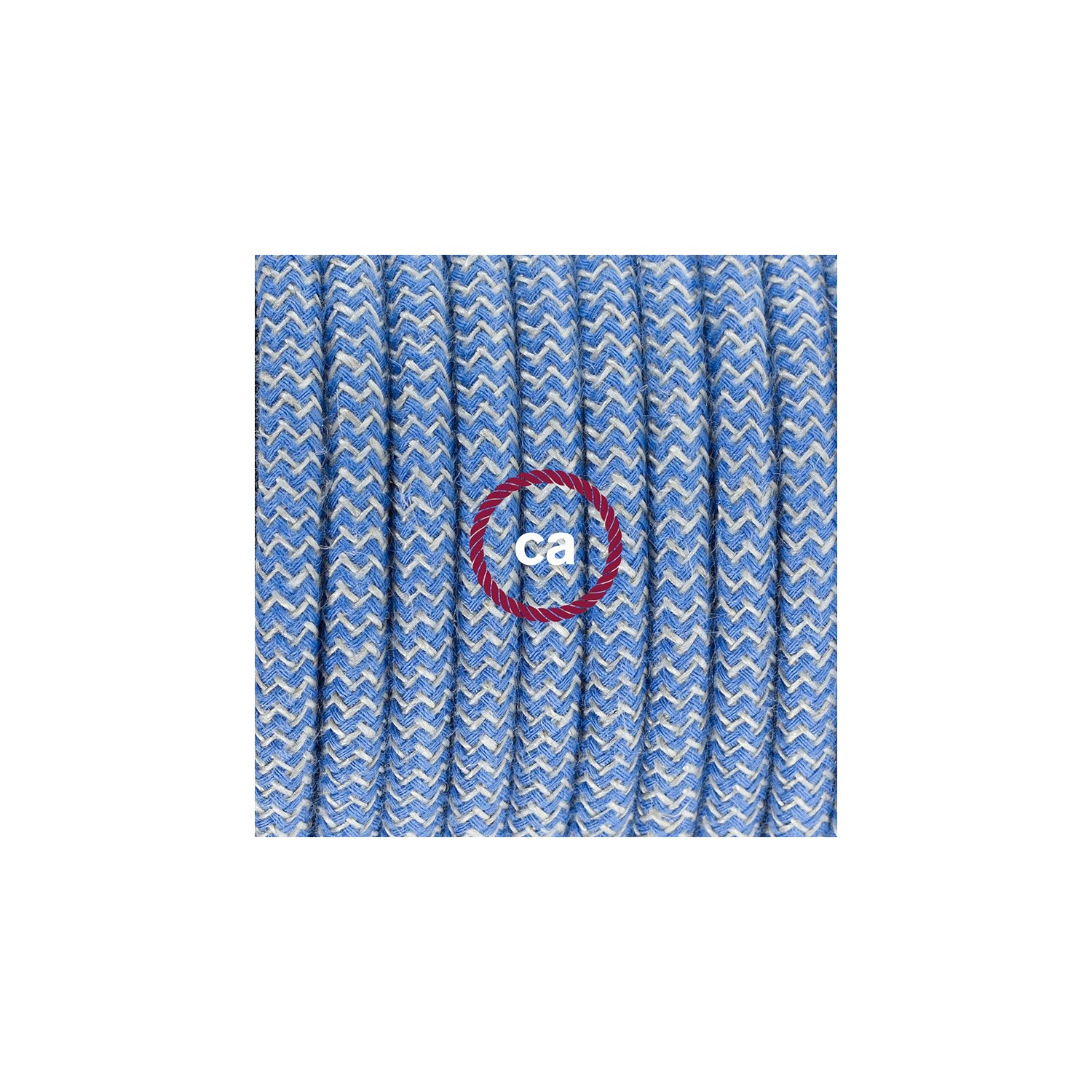 Ronde flexibele textielkabel van katoen met schakelaar en stekker. RD75 - Steward blauw zigzag en linnen 1,80 m.