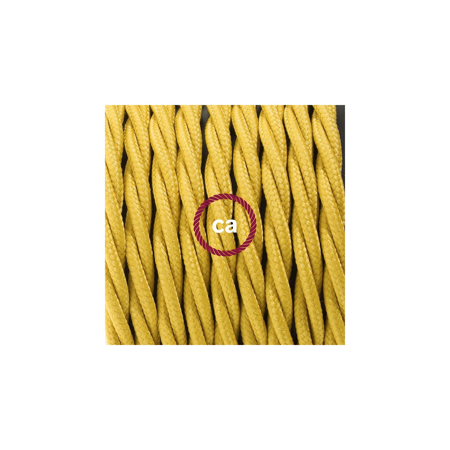 Gevlochten textielkabel van viscose met schakelaar en stekker. TM25 - mosterd geel 1,80 m.