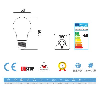 Light bulb filament Led Drop 6.5W E27 Clear