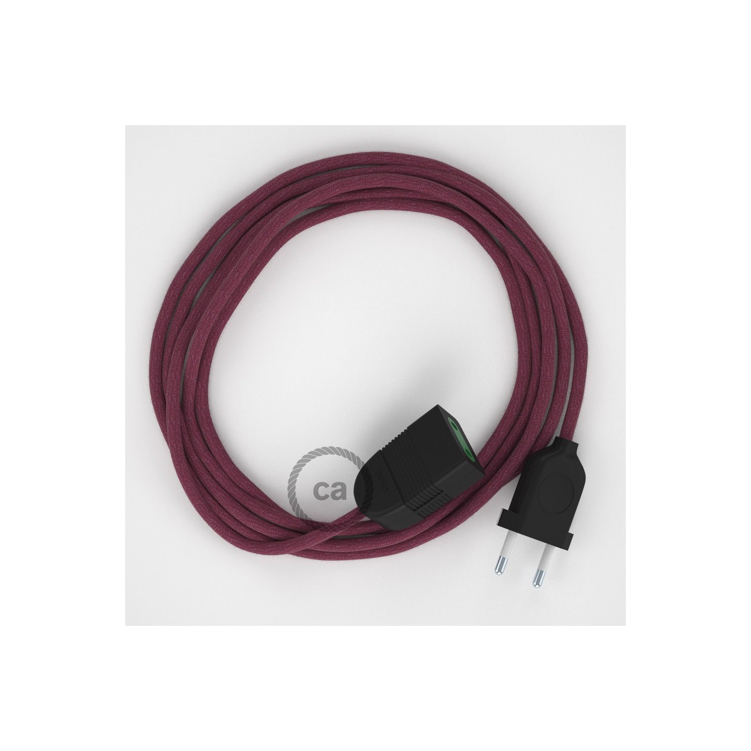 Verlengkabel 2P 10A met rond flexibel strijkijzersnoer RC32 van burgundy katoen