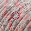 Verlengkabel 2P 10A met rond flexibel strijkijzersnoer RD51 van oud roze strepen katoen en natuurlijk linnen