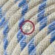Verlengkabel 2P 10A met rond flexibel strijkijzersnoer RD55 van "Steward blue" strepen katoen en natuurlijk linnen