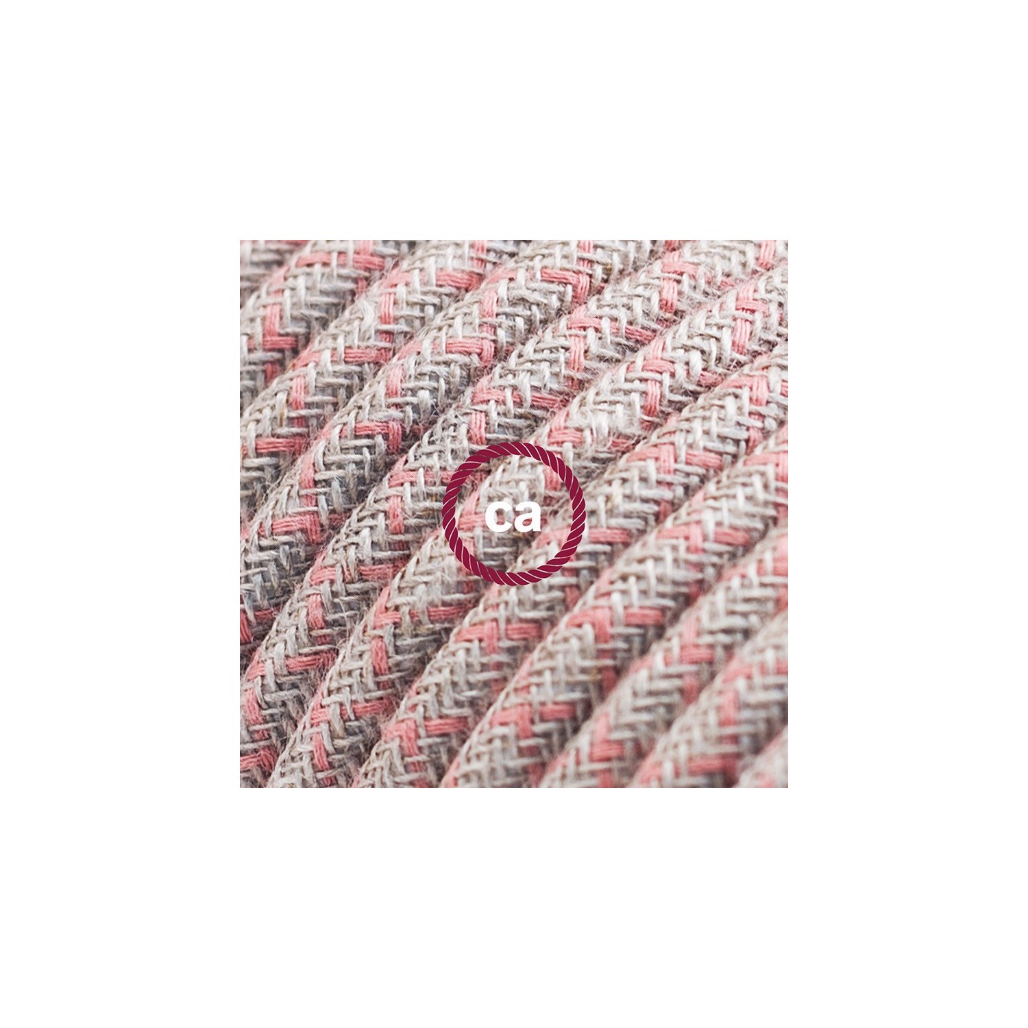 Verlengkabel 2P 10A met rond flexibel strijkijzersnoer RD61 van oud roze diamant katoen en natuurlijk linnen