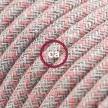 Verlengkabel 2P 10A met rond flexibel strijkijzersnoer RD61 van oud roze diamant katoen en natuurlijk linnen