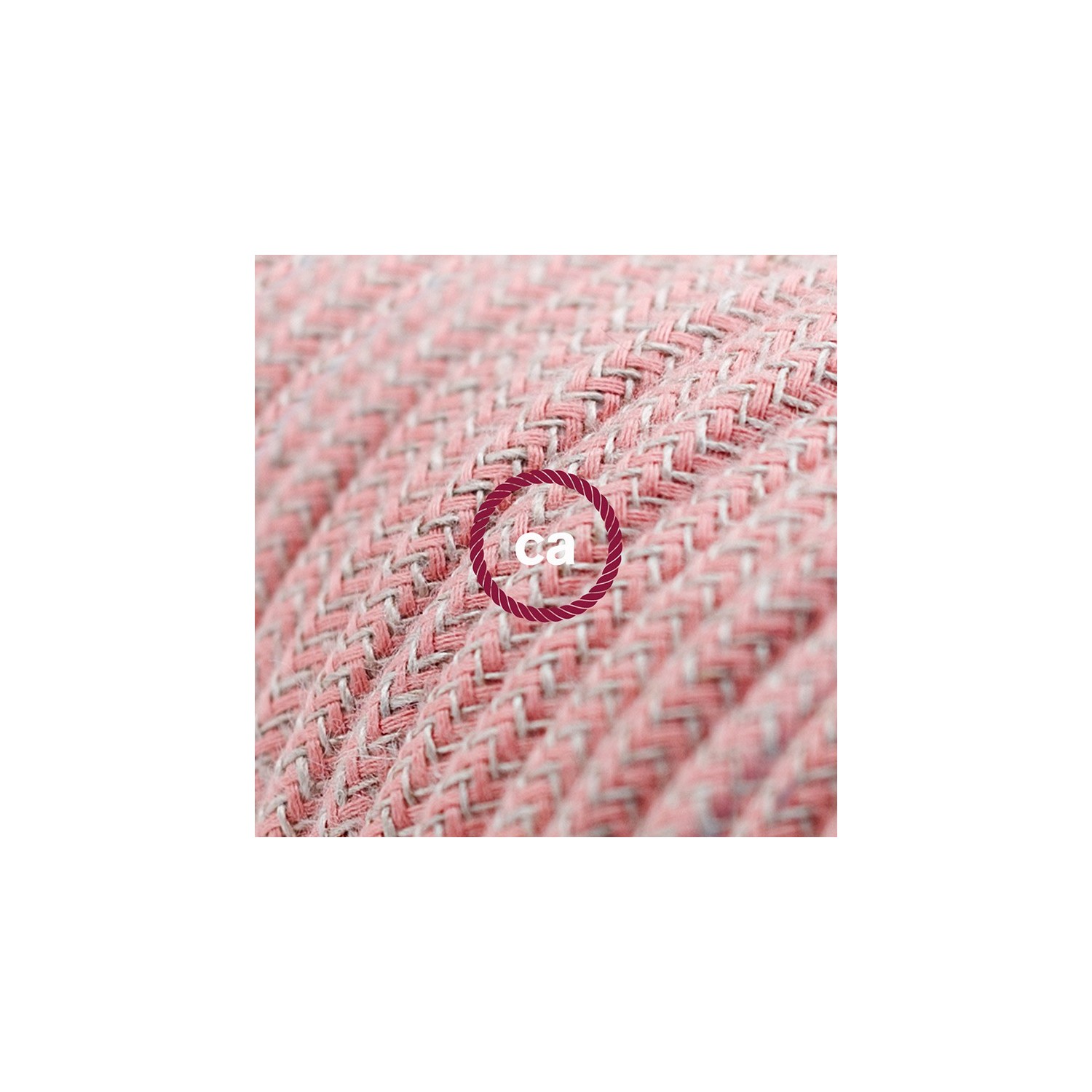 Verlengkabel 2P 10A met rond flexibel strijkijzersnoer RD71 van oud roze zigzag katoen en natuurlijk linnen