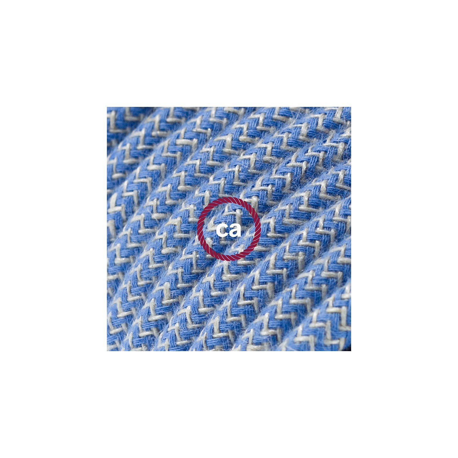 Verlengkabel 2P 10A met rond flexibel strijkijzersnoer RD75 van "Steward blue" zigzag katoen en natuurlijk linnen
