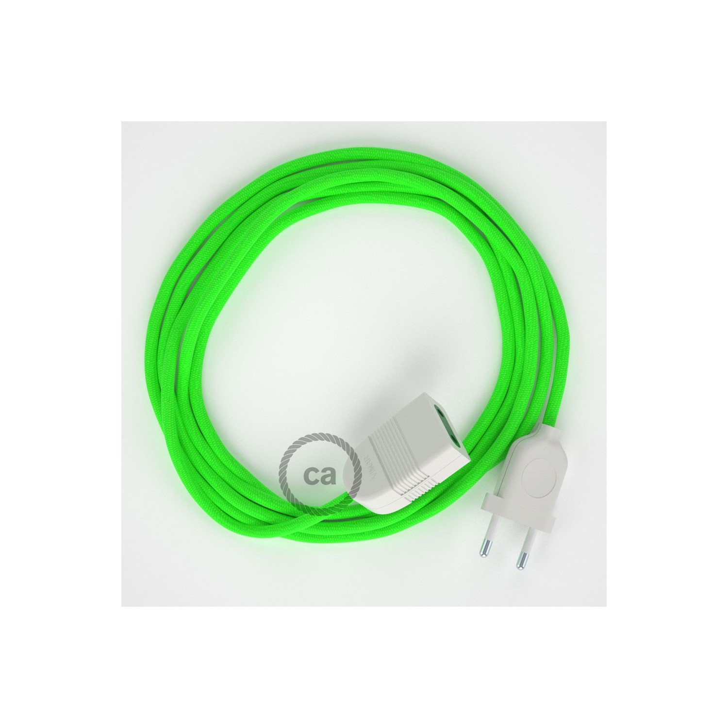 Verlengkabel 2P 10A met rond flexibel strijkijzersnoer RF06 van neon groen viscose