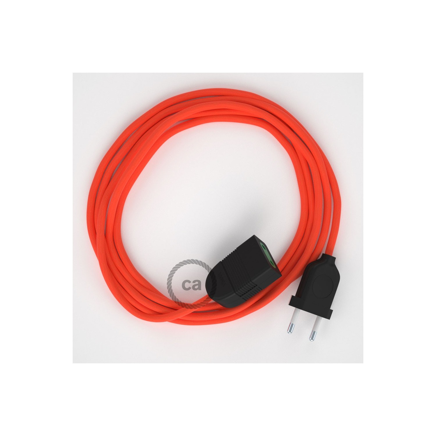 Verlengkabel 2P 10A met rond flexibel strijkijzersnoer RF15 van neon oranje viscose