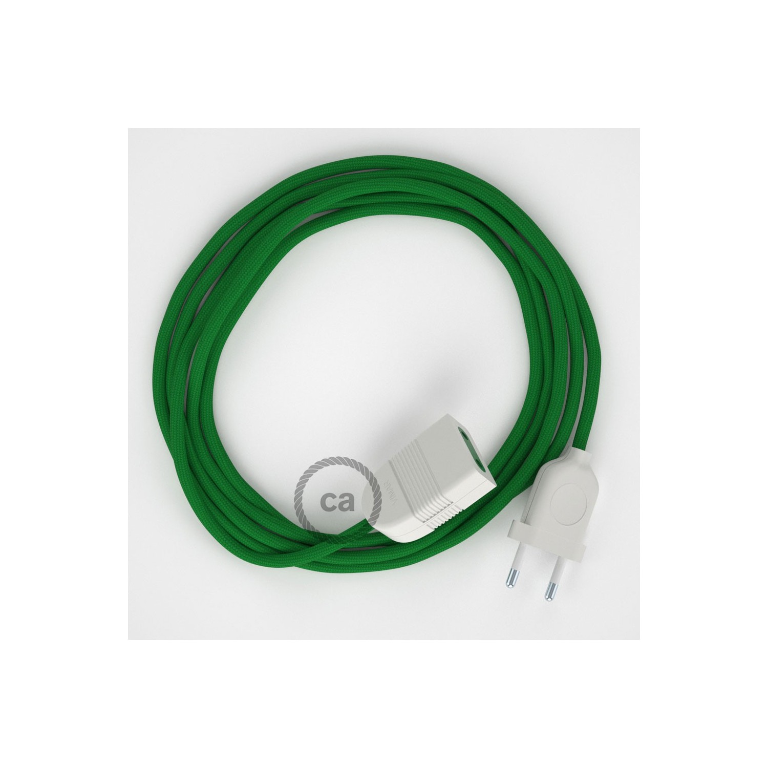 Verlengkabel 2P 10A met rond flexibel strijkijzersnoer RM06 van groen viscose