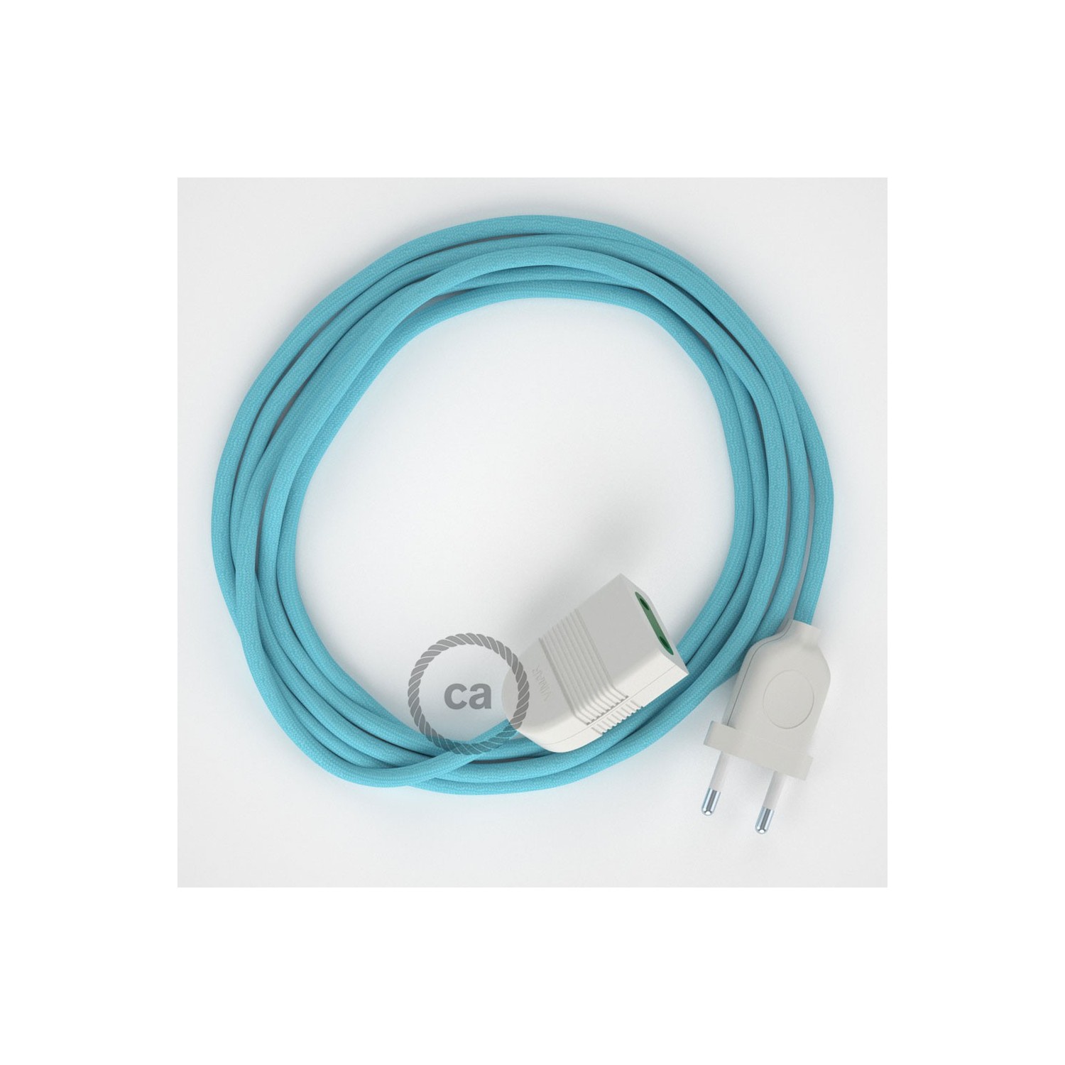 Verlengkabel 2P 10A met rond flexibel strijkijzersnoer RM17 van baby blauw viscose