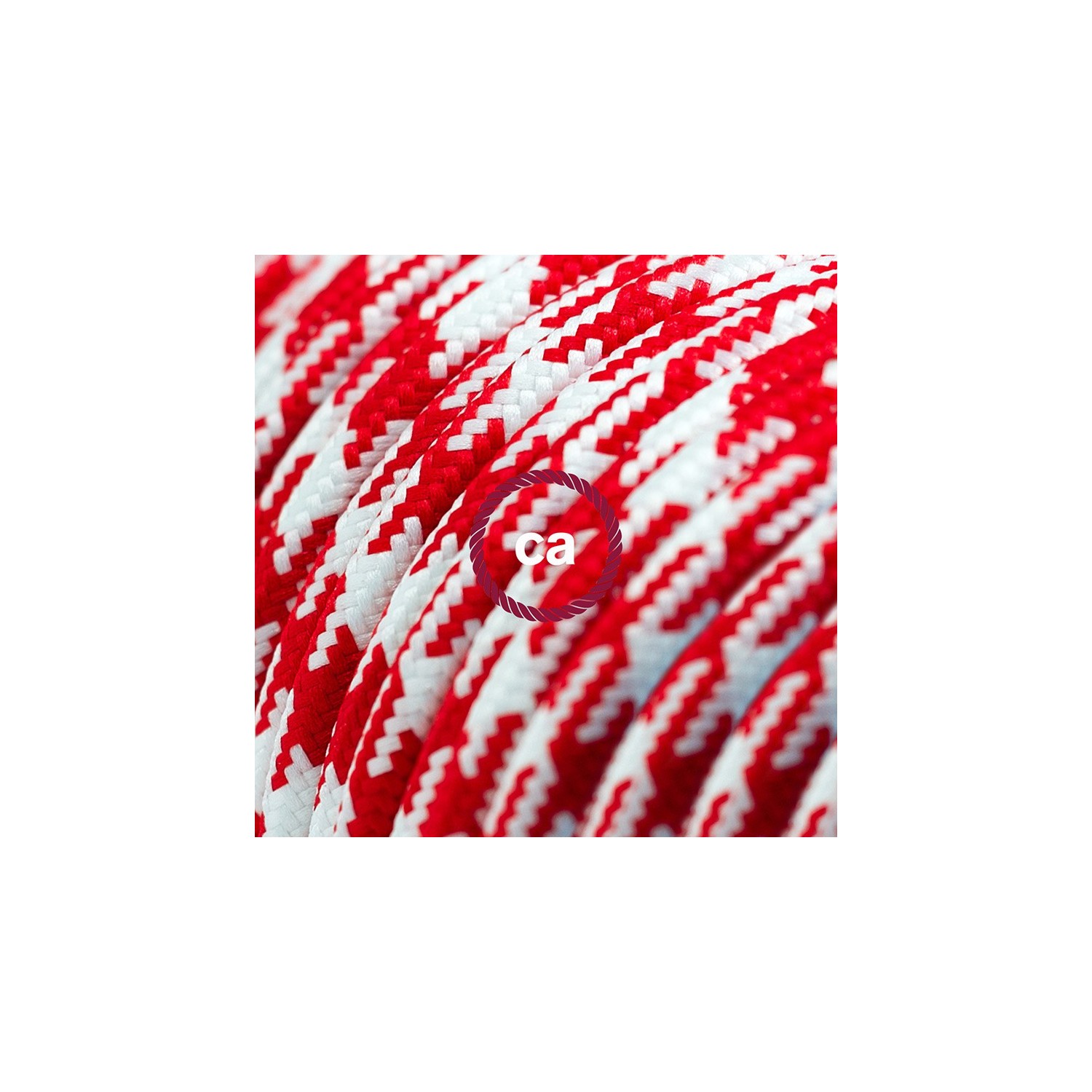 Verlengkabel 2P 10A met rond flexibel strijkijzersnoer RP09 van rood - wit tweekleurig viscose