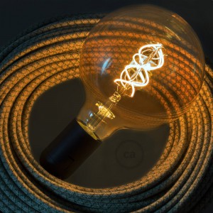 LED goudkleurige lichtbron - Globe G125 gebogen spiraal kooldraad - 4W E27 dimbaar 1800K