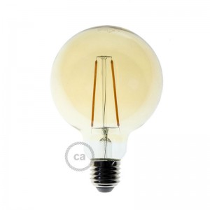 LED goudkleurige lichtbron - Globe G95 met lange kooldraad - 4W E27 decoratief vintage 2000K