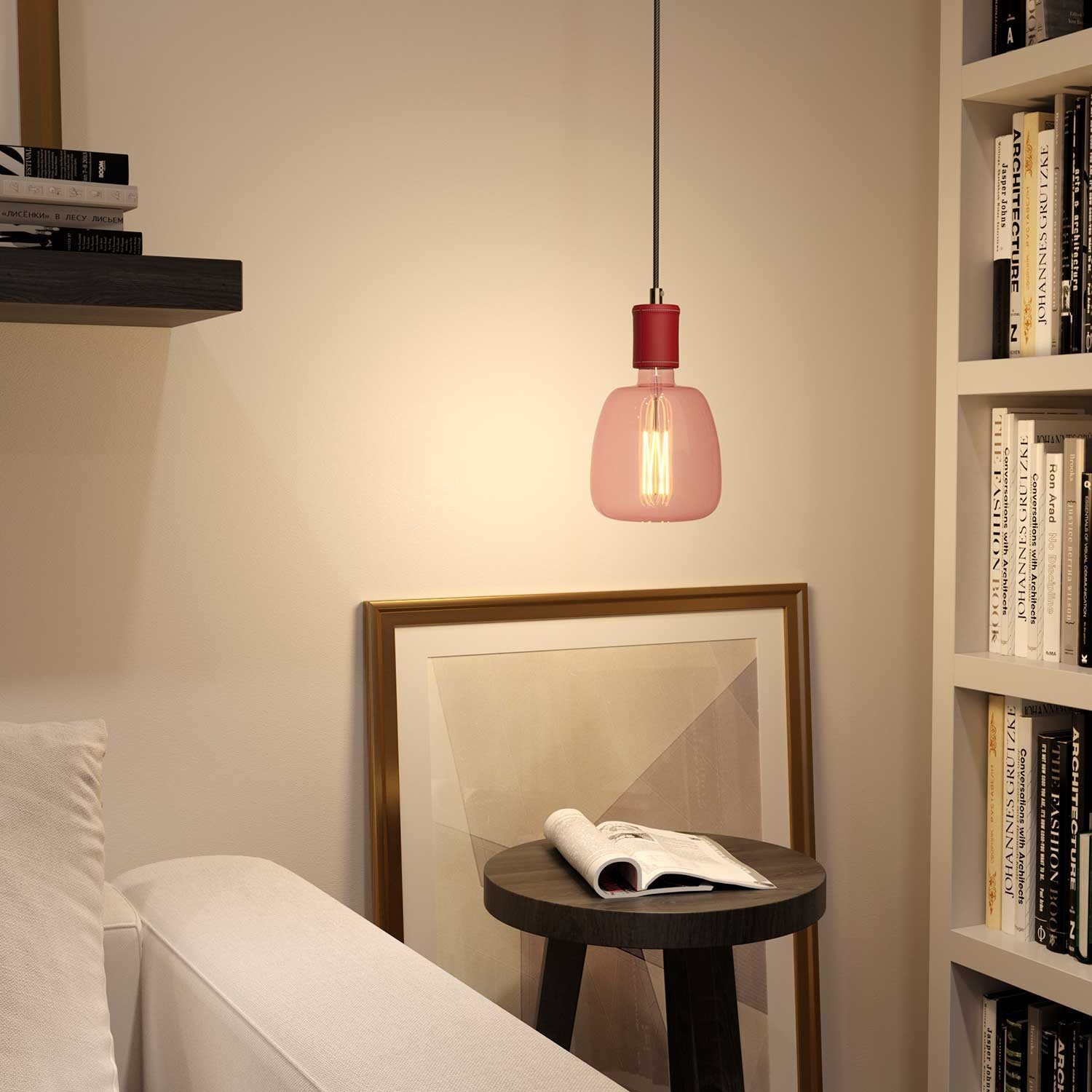 Hanglamp vervaardigd in Italië met textielkabel en koperen afwerking