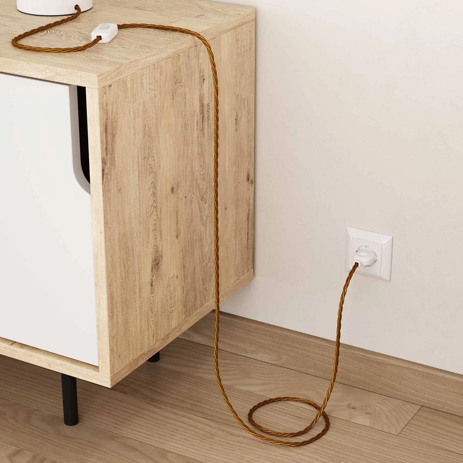 Gevlochten flexibele electriciteit textielkabel van viscose. TM05 - goud