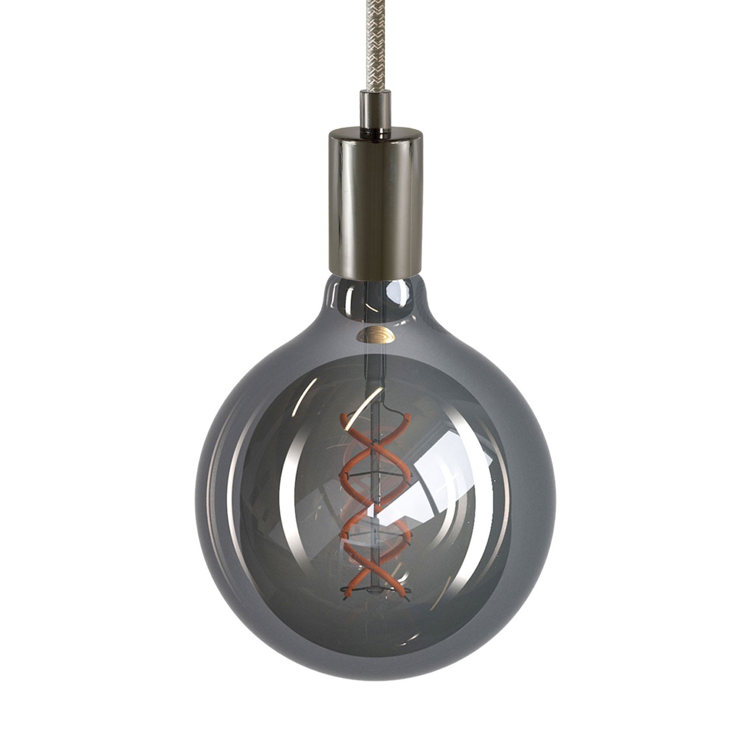 Hanglamp vervaardigd in Italië met gedraaide textielkabel en metalen afwerking