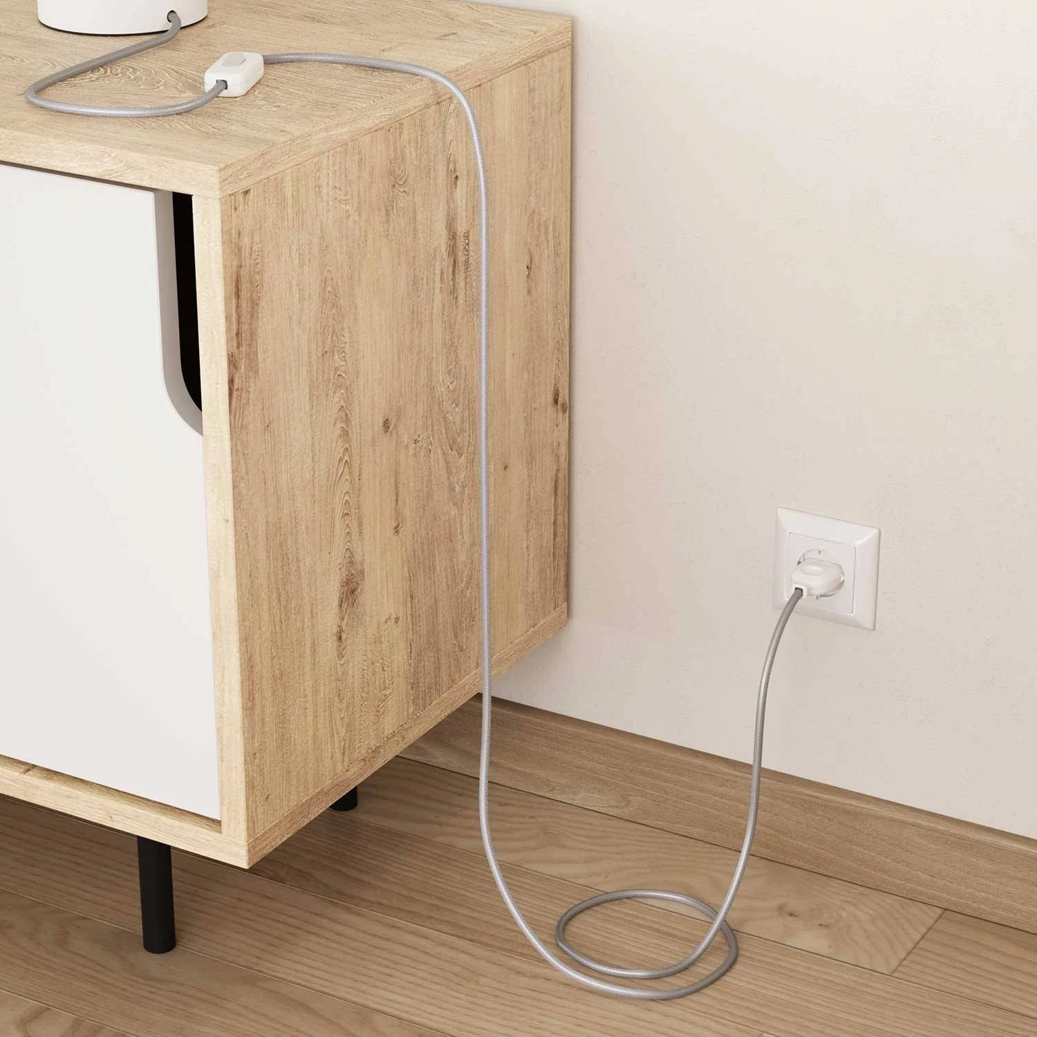 Ronde flexibele electriciteit textielkabel van viscose. RM02 - zilver