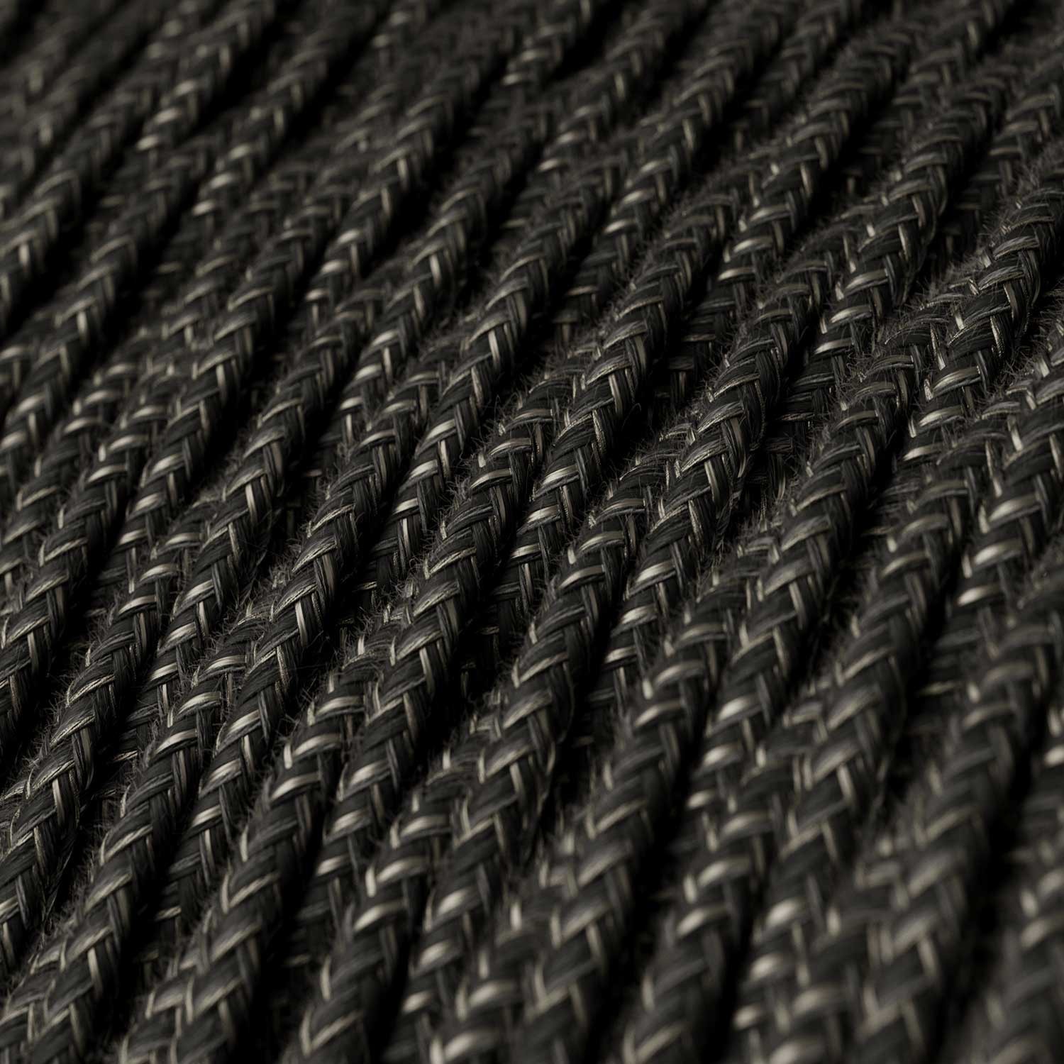 Ophanging gemaakt in Italië met gedraaide textiel kabel en aluminium mof