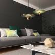 Hanglamp vervaardigd in Italië met textielkabel, UFO lampenkap in dubbelzijdige hout- en metaalafwerking