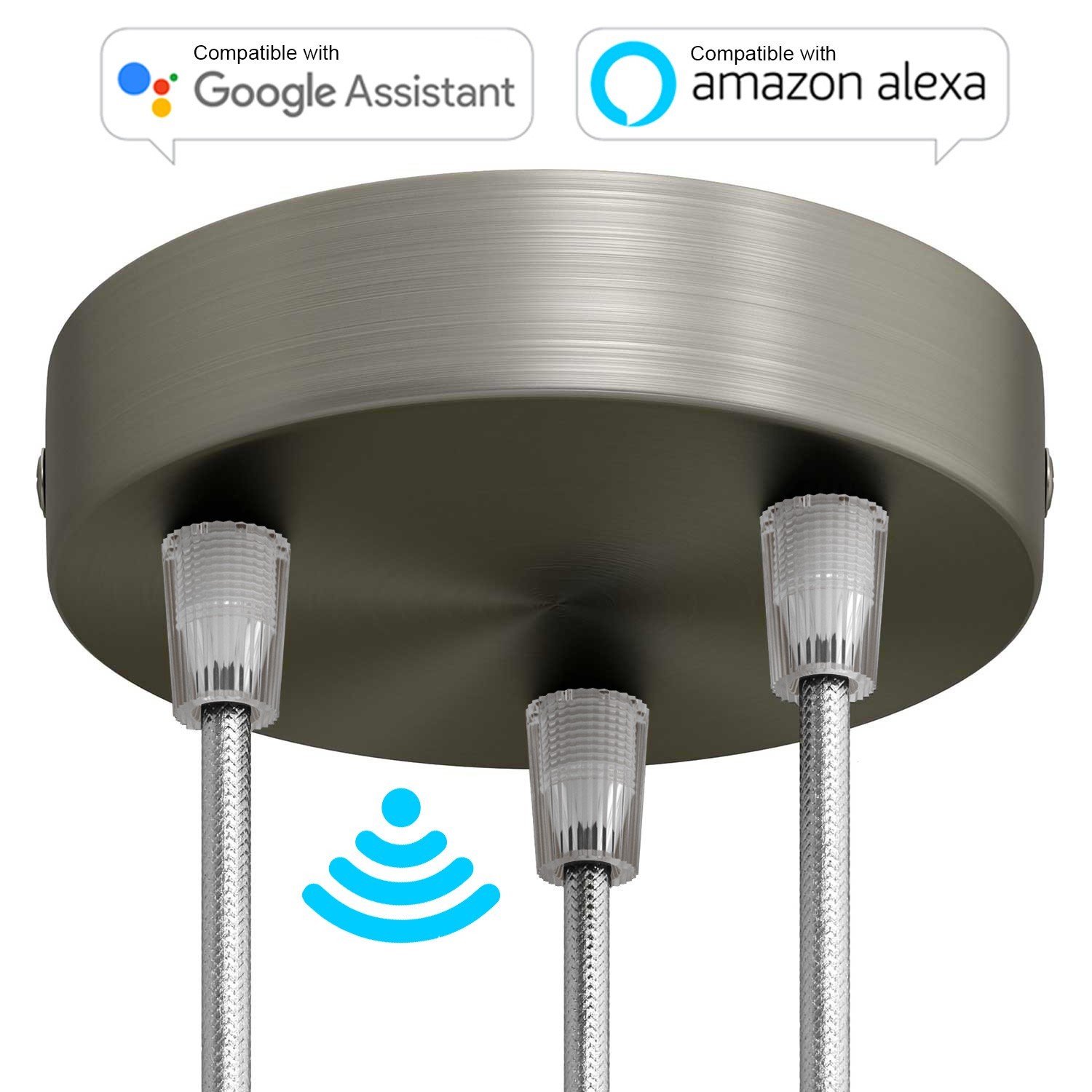 Smart 3-gaten metalen cilindrische rozetkit - compatibel met Voice Assistants