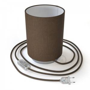 Posaluce Metal met camelot bruine lampenkap Cilindro, inclusief lichtbron, textielkabel, schakelaar en 2-polige stekker