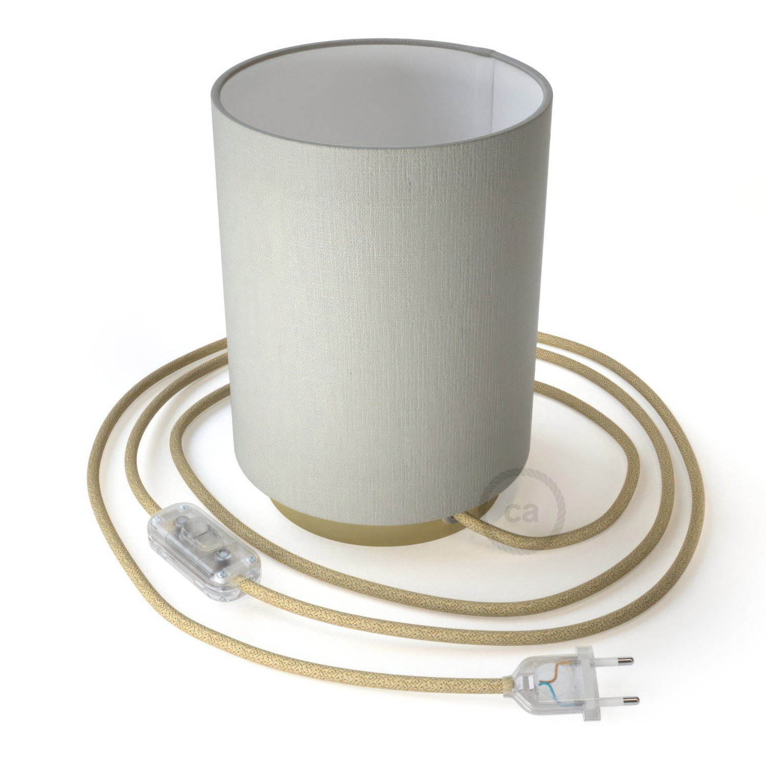 Posaluce Metal met Cilindro lampenkap van wit linnen, inclusief lichtbron, textielkabel, schakelaar en 2-polige stekker
