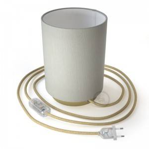 Posaluce Metal met Cilindro lampenkap van wit linnen, inclusief lichtbron, textielkabel, schakelaar en 2-polige stekker