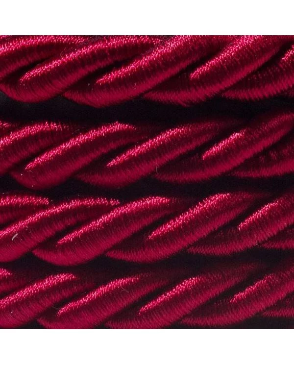 Electrische XL touwkabel, 3 x 0,75 mm. Binnenkabels bedekt met bordeaux textiel. Diameter 16 mm.