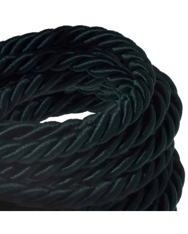 Electrische XL touwkabel, 3 x 0,75 mm. Binnenkabels bedekt met donkergroen textiel. Diameter 16 mm.