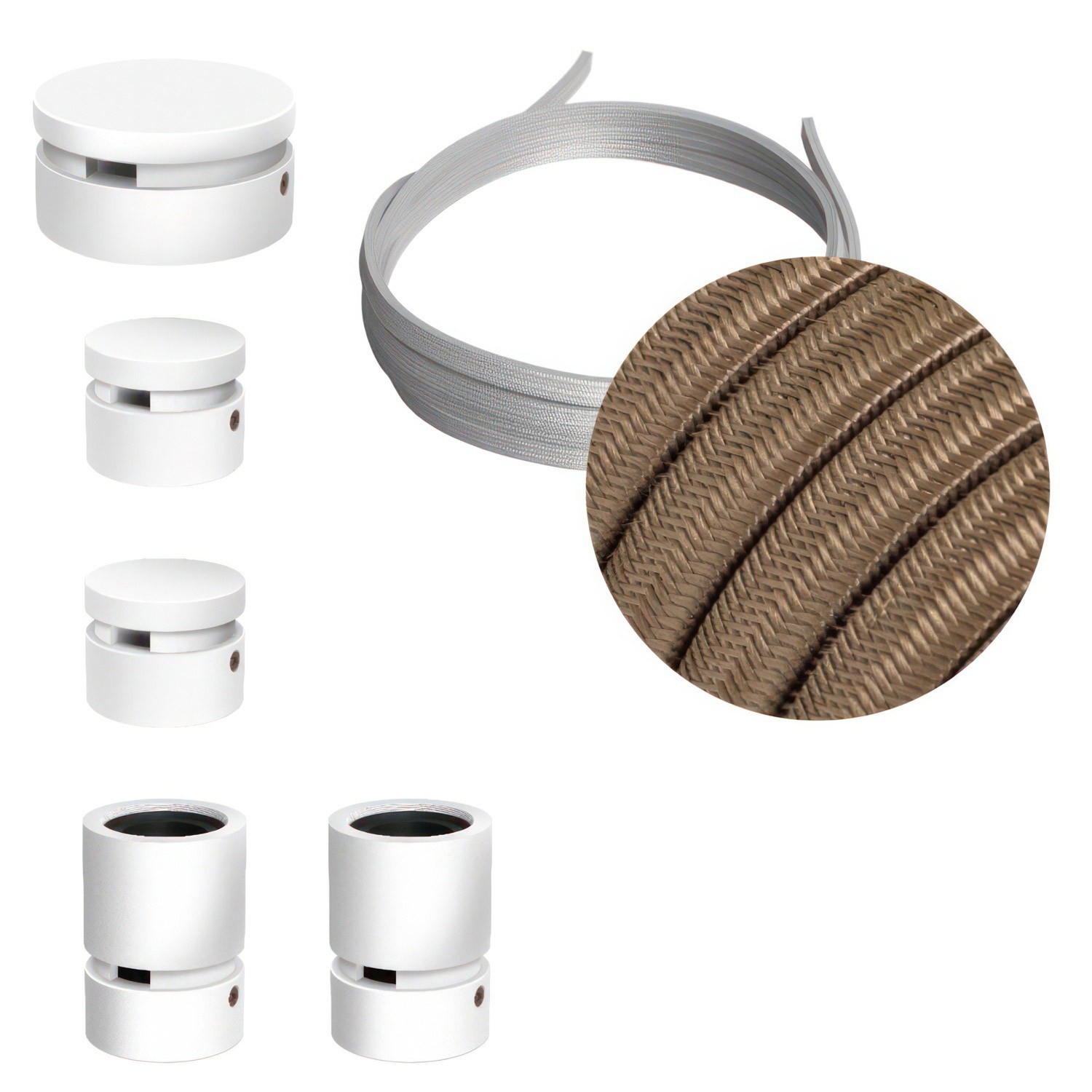 Filé Wiggle kit systeem - met 3 m. prikkabel voor lichtsnoer en 5 componenten van wit gelakt hout voor binnenruimtes.