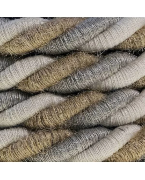 XL electrical cord, electrical cable 3x0,75. Natural linen, cotton fabric and jute covering Country. Diameter 16mm.