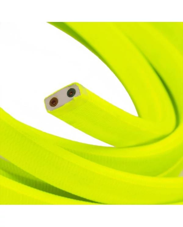 Met textiel omweven 220 V prikkabel, geel neon viscose CF10